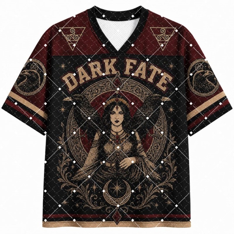 Streetwear Brand T Shirt - Dark Fate Hexen-Raben-Print V-Ausschnitt Jersey T-Shirt