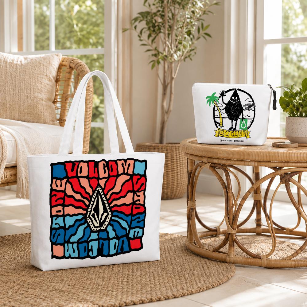 Streetwear Brand Bag - Streetwear-Marke V-Volcom Aufbewahrungstaschen 2-teiliges Canvas-Tragetaschen-Set Beidseitiger