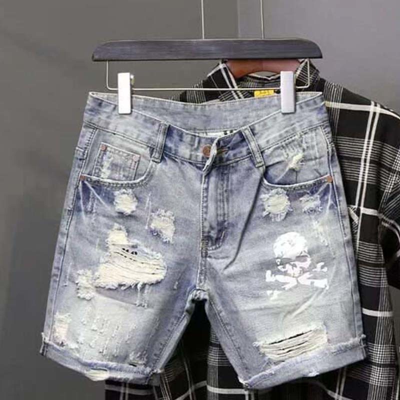 Streetwear Brand Pants - Sommer männer Getragen Perle Loch Bettler