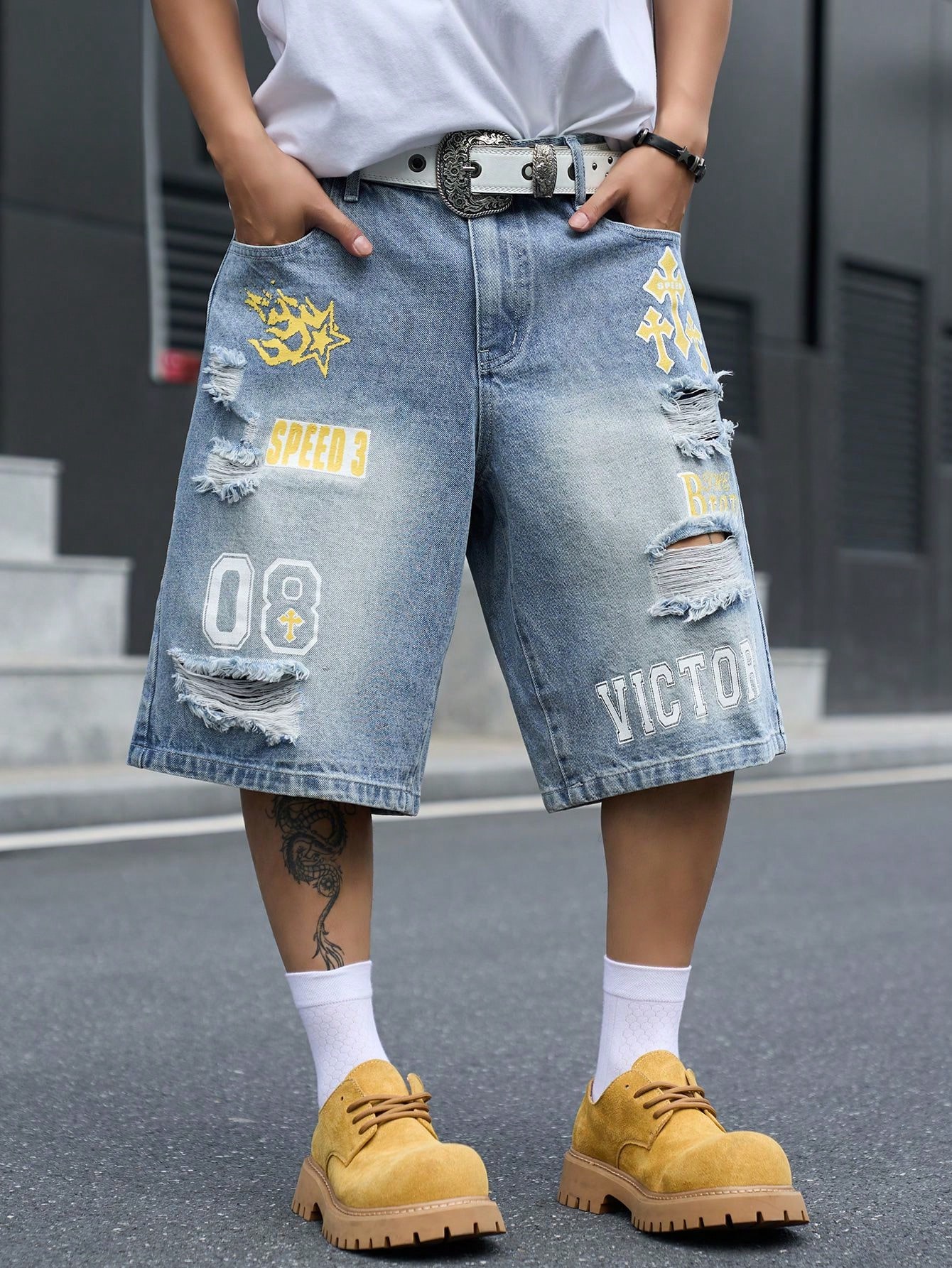 Streetwear Brand Pants - Locker sitzende Denim-Bermudashorts für Herren, knielange